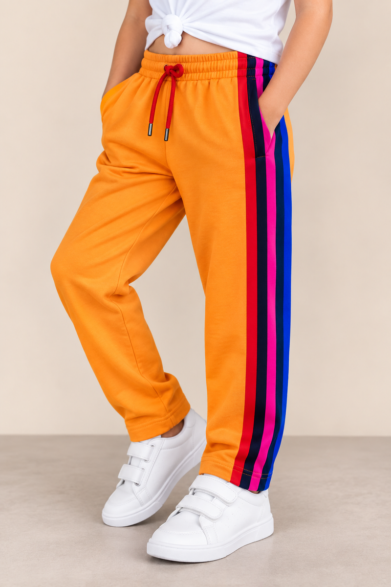 Premium Kids Lycra Trousers  colour Bright Orange side panal  Royal Blue, Black, Pink/Magenta  Red ph12