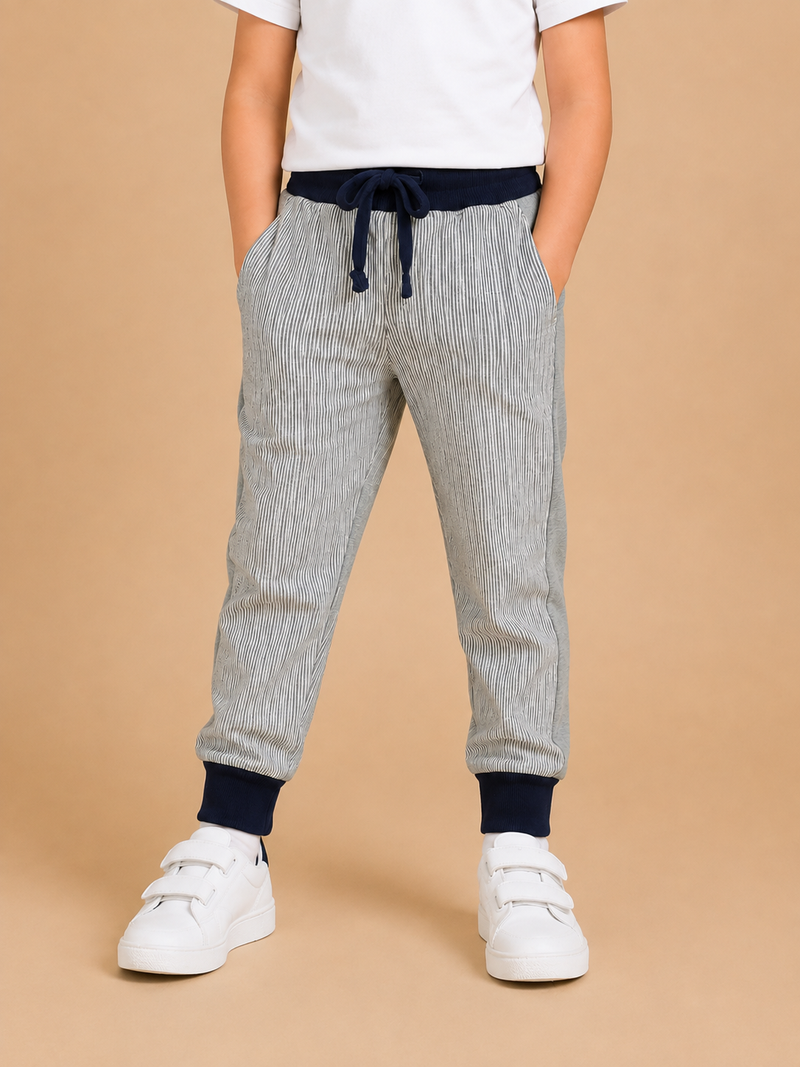 Kids Striped Jogger Pants – Grey & Navy na10