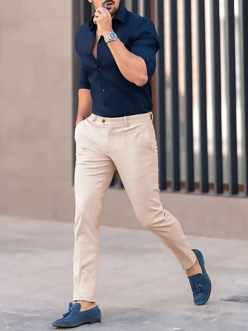 Louis Vicaci Interlock Stretchy Slim Fit Pent For Men-Light Peach-AZ149