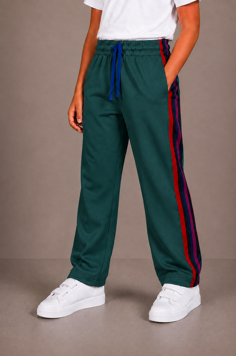 Premium Kids Lycra Trousers Dark Teal Green with ,Side Stripe p13