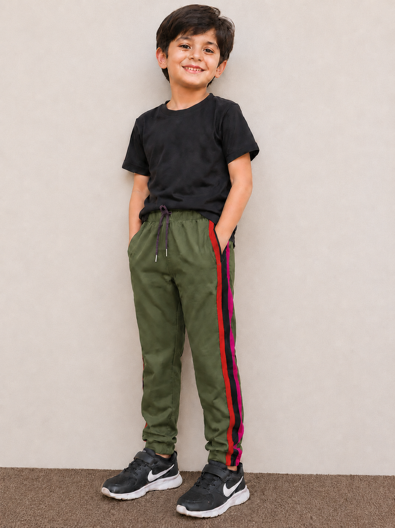Premium Kids single jersey Trouser Green with ,Side Stripe p19