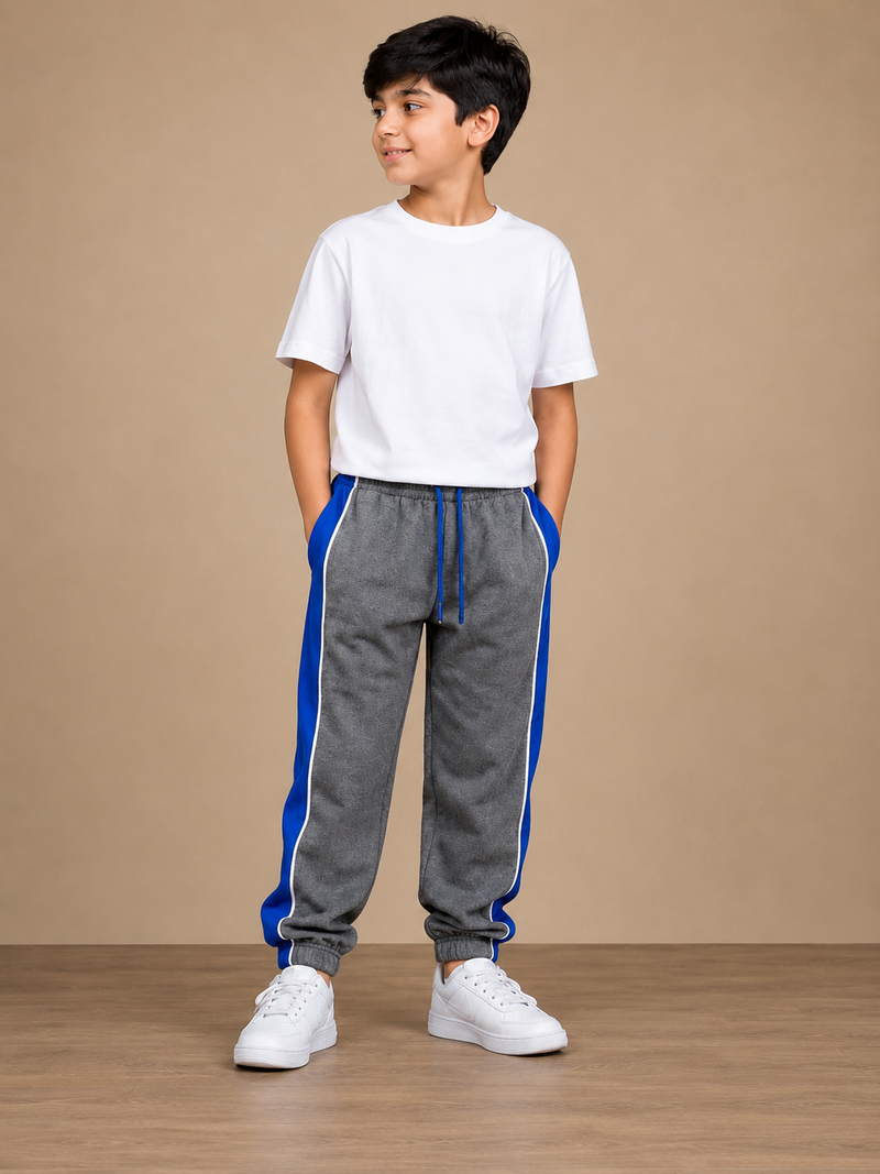 Kids Boys Premium Track Pants – Grey & Royal Blue nj6