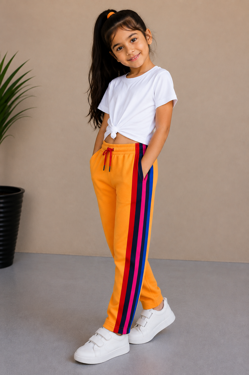 Premium Kids Lycra Trousers  colour Bright Orange side panal  Royal Blue, Black, Pink/Magenta  Red ph12