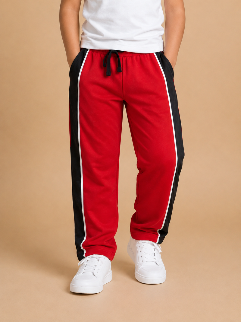 Premium Boys Trouser- Bright Red with Navy -T04