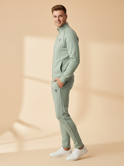 Louis Vicaci Fleece Zipper Tracksuit For Men-Light Green-LVTS07