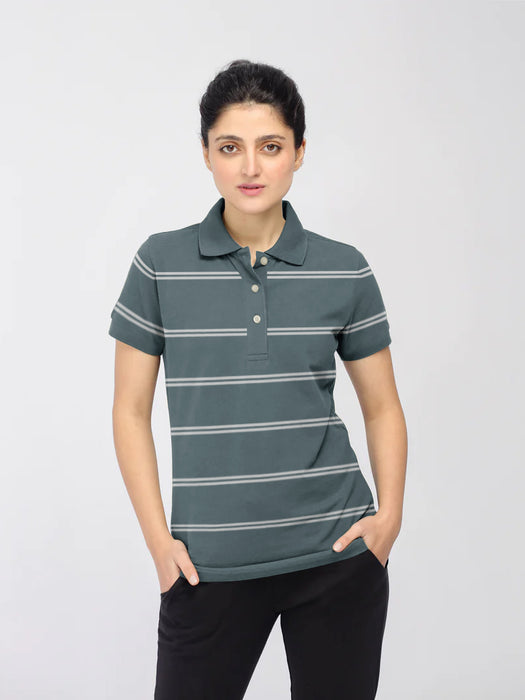 Fashion Lycra Half Sleeve Polo Shirt For Women-Cyan Green-AZ15