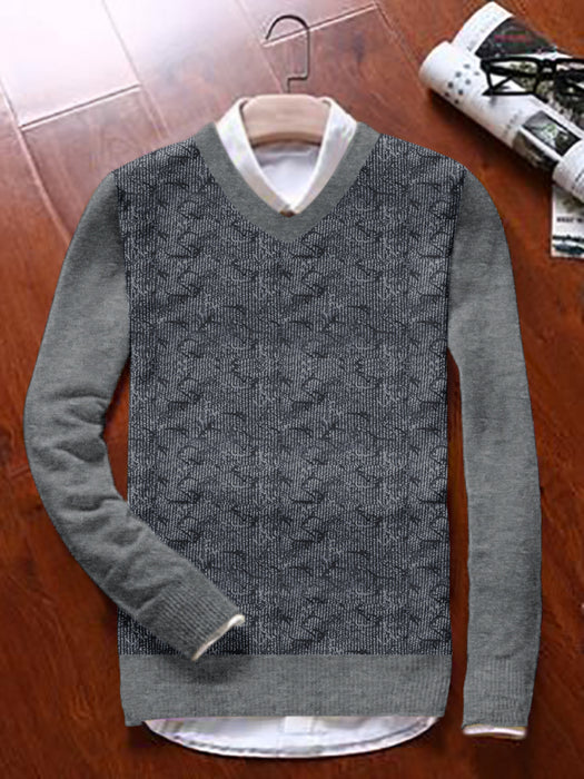 Louis Vicaci Full Sleeve Wool Sweater For Men-Grey Melange with Navy-BR1078