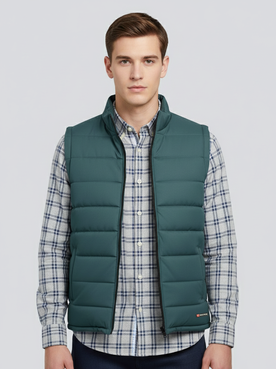 Stylish Winter Sleeveless Zipper Mockneck Jacket For Men-Storm Cloud-BRPH37