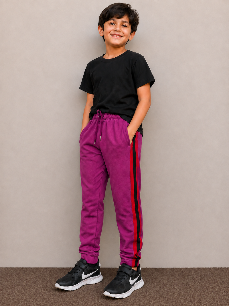 Premium Kids single jersey Trouser purpul pink with ,Side Stripe p21