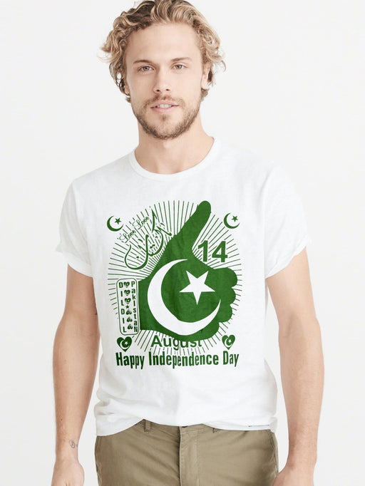 14 August Independence Day Printed Crew Neck T Shirt For Men-White-NA5967
