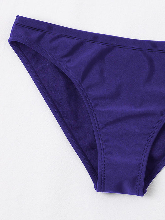 New stylish Crinkled Satin Bikini Bottom For Ladies-Purple-BR702