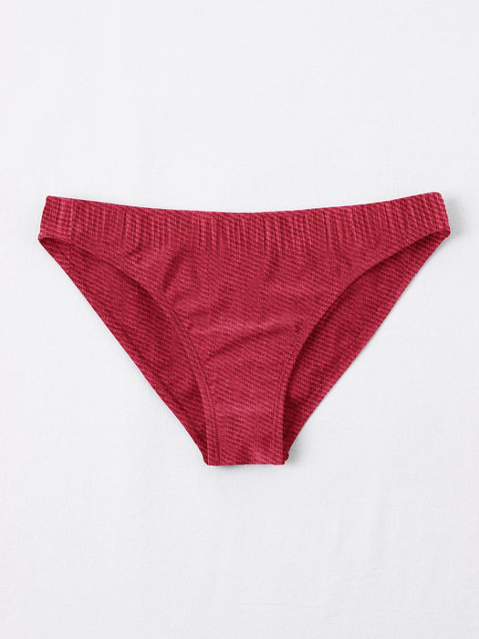 New stylish Crinkled Satin Bikini Bottom For Ladies-Red-BR701