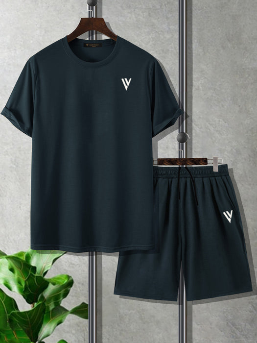Summer Fashion T-Shirt & Lounge Short Suit For Men-Dark Slate Green-BR681