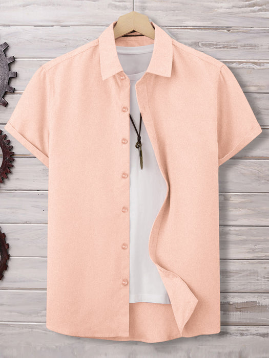 Louis Vicaci Super Stretchy Slim Fit Half Sleeve Summer Formal Casual Shirt For Men-Glitter Pink-BR543