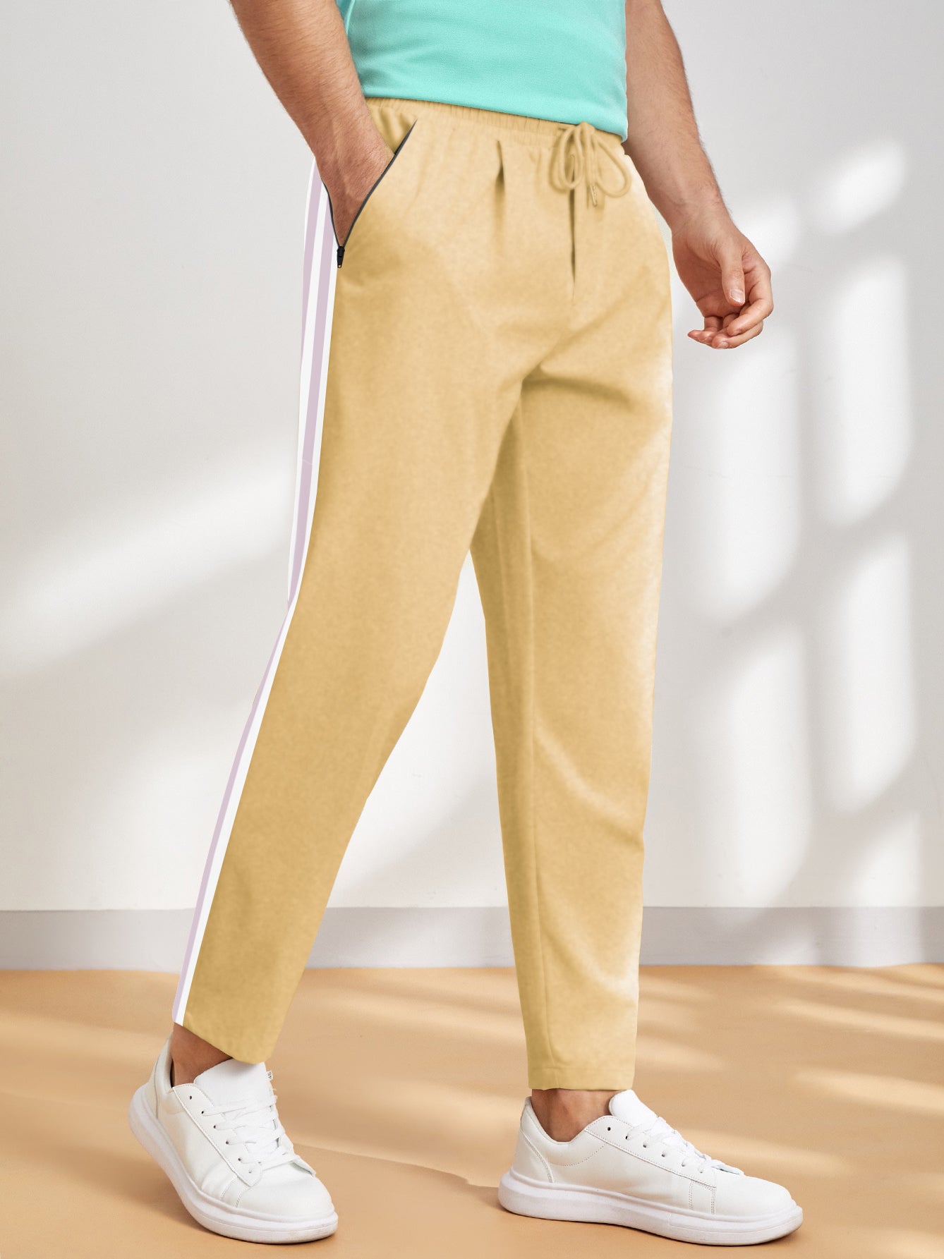 Louis Vicaci Summer Active Wear Trouser Pant For Men-Light Shine Yellow with Stripe-BR655