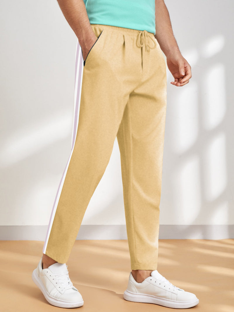Louis Vicaci Summer Active Wear Trouser Pant For Men-Light Shine Yellow with Stripe-BR655