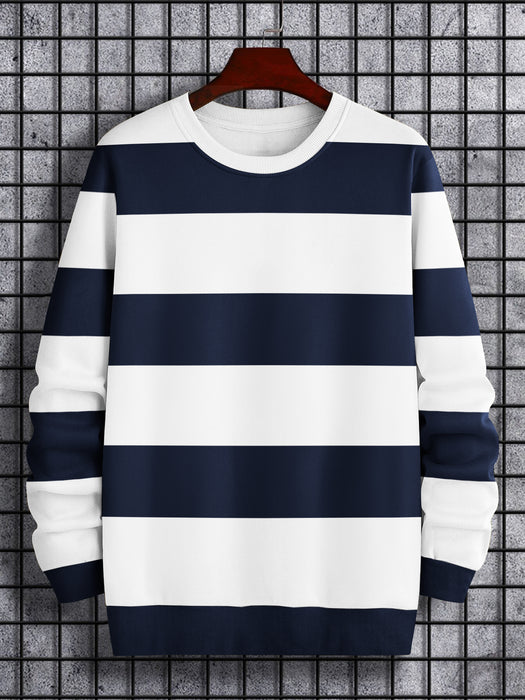 Louis Vicaci Terry Fleece Sweatshirt For Men-White with Navy Stripe-BR808