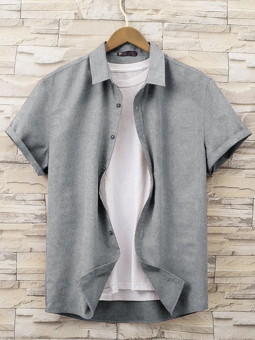 Louis Vicaci Super Stretchy Slim Fit Half Sleeve Summer Formal Casual Shirt For Men-Grey Melange-BR567