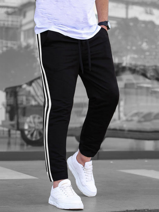 Louis Vicaci Summer Trouser Pant For Men-Black with Stripe-BR651