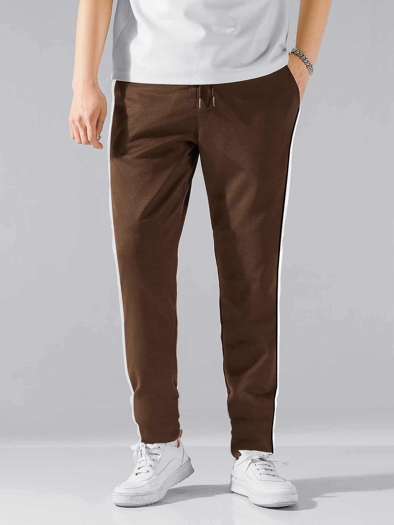 Louis Vicaci Active Wear Summer Trouser Pant For Men-Light Brown with Stripe-BR649