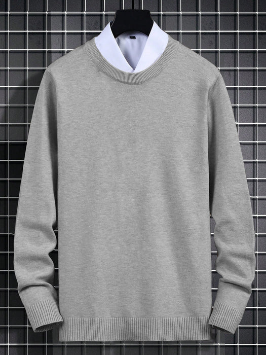Full Fashion Crew Neck Wool Sweater For Men-Grey Melange-RT2254