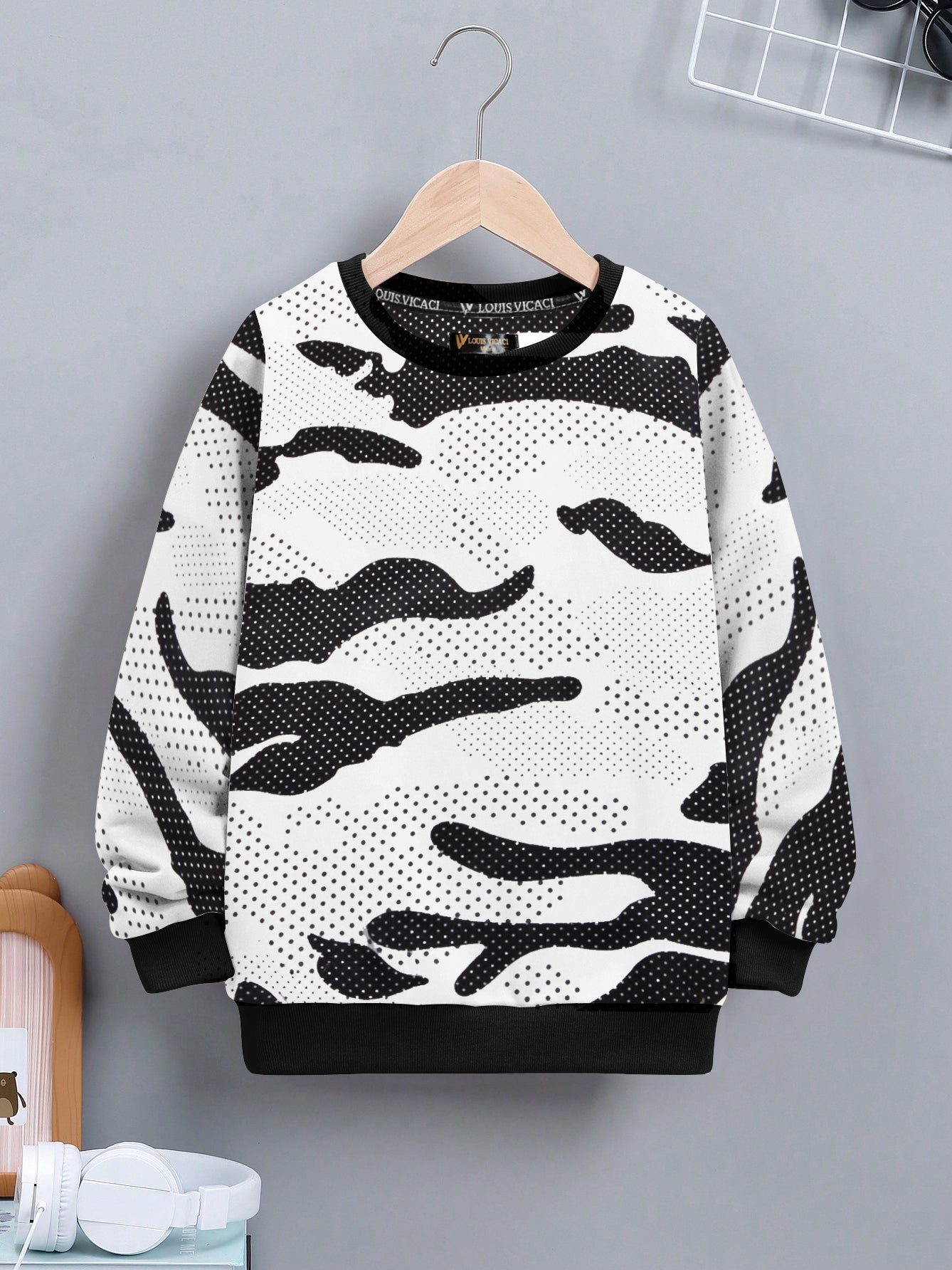 Louis Vicaci Fleece Sweatshirt For Kids-White with Allover Print-BR1200