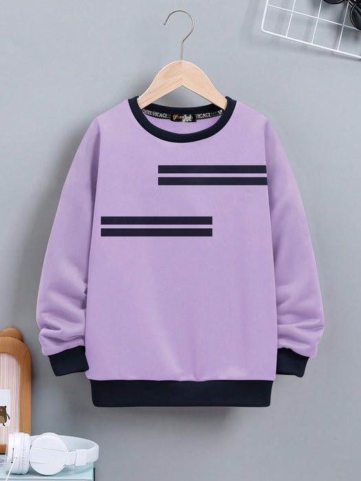 Louis Vicaci Fleece Sweatshirt For Kids-Light Purple with Navy Stripe-BR1274