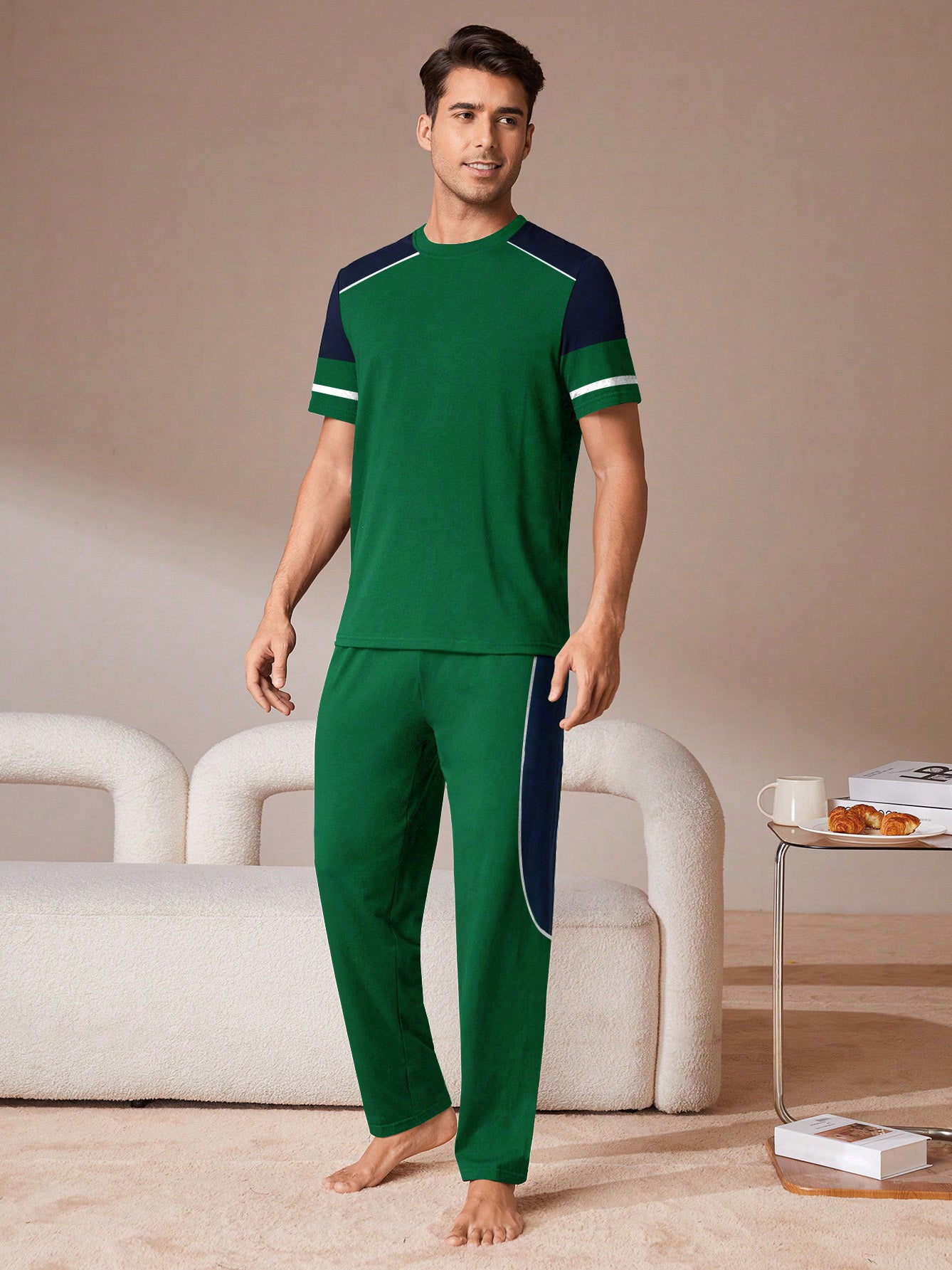 Louis Vicaci Summer Active Wear Tracksuit For Men-Green with Navy Panels-RT2437