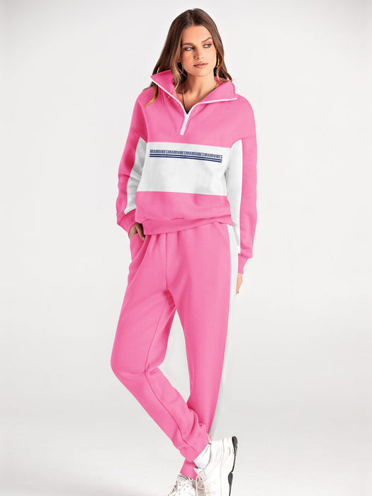 16Sixty Fleece Zipper Tracksuit For Women-Pink with White Panels-BE2141/BR14254