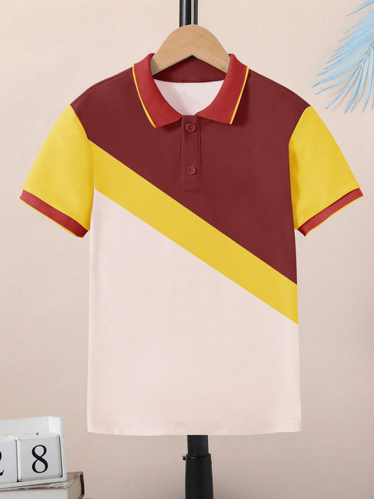 Champion Single Jersey Polo Shirt For Kids-Peach with Yellow & Red-RT2412