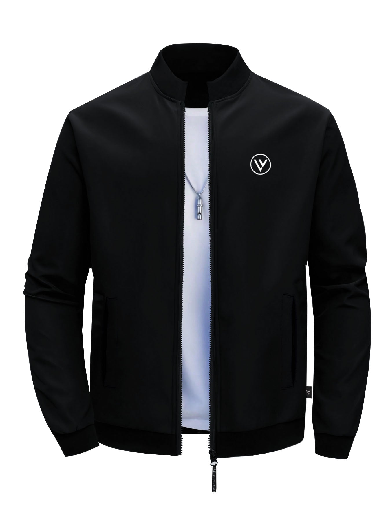 Louis Vicaci Active Wear Stylish Zipper Mock Neck with Logo For Men-Black-BE2052