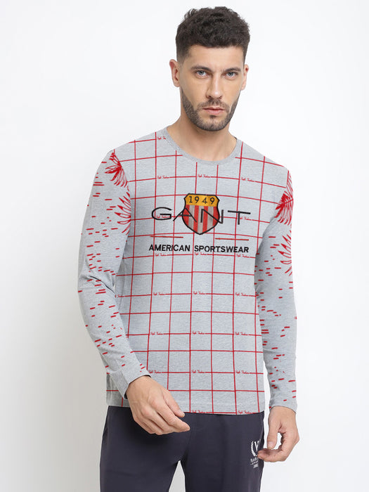 1949 Long Sleeve Tee Shirt For Men-Grey Melange with Red-BR13441