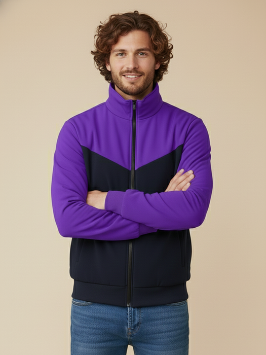 Stylish Winter Zipper Mockneck Jacket For Men-Purple & Dark Navy-BRPH30