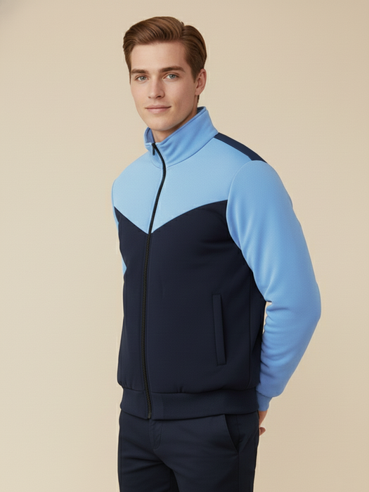 Stylish Winter Zipper Mockneck Jacket For Men-Light Sky & Dark Navy-BRPH31