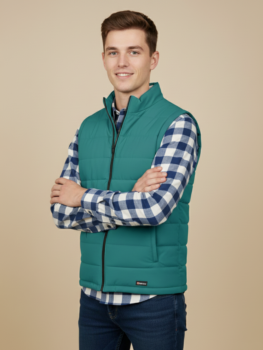 Stylish Puffer Sleeveless Zipper Mockneck Jacket For Men-Light Zinc-BRPH30