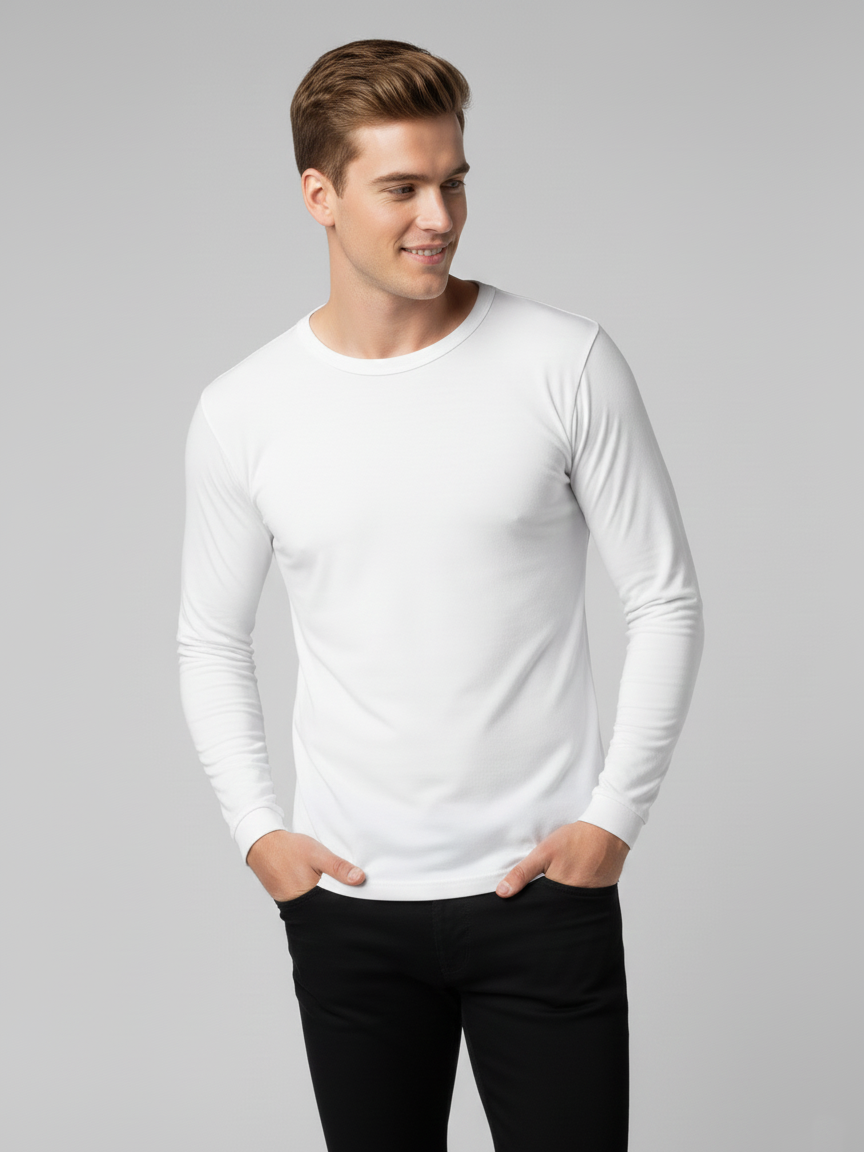 Long Sleeve Thermal Warmer Shirt For Men-White-TVS04