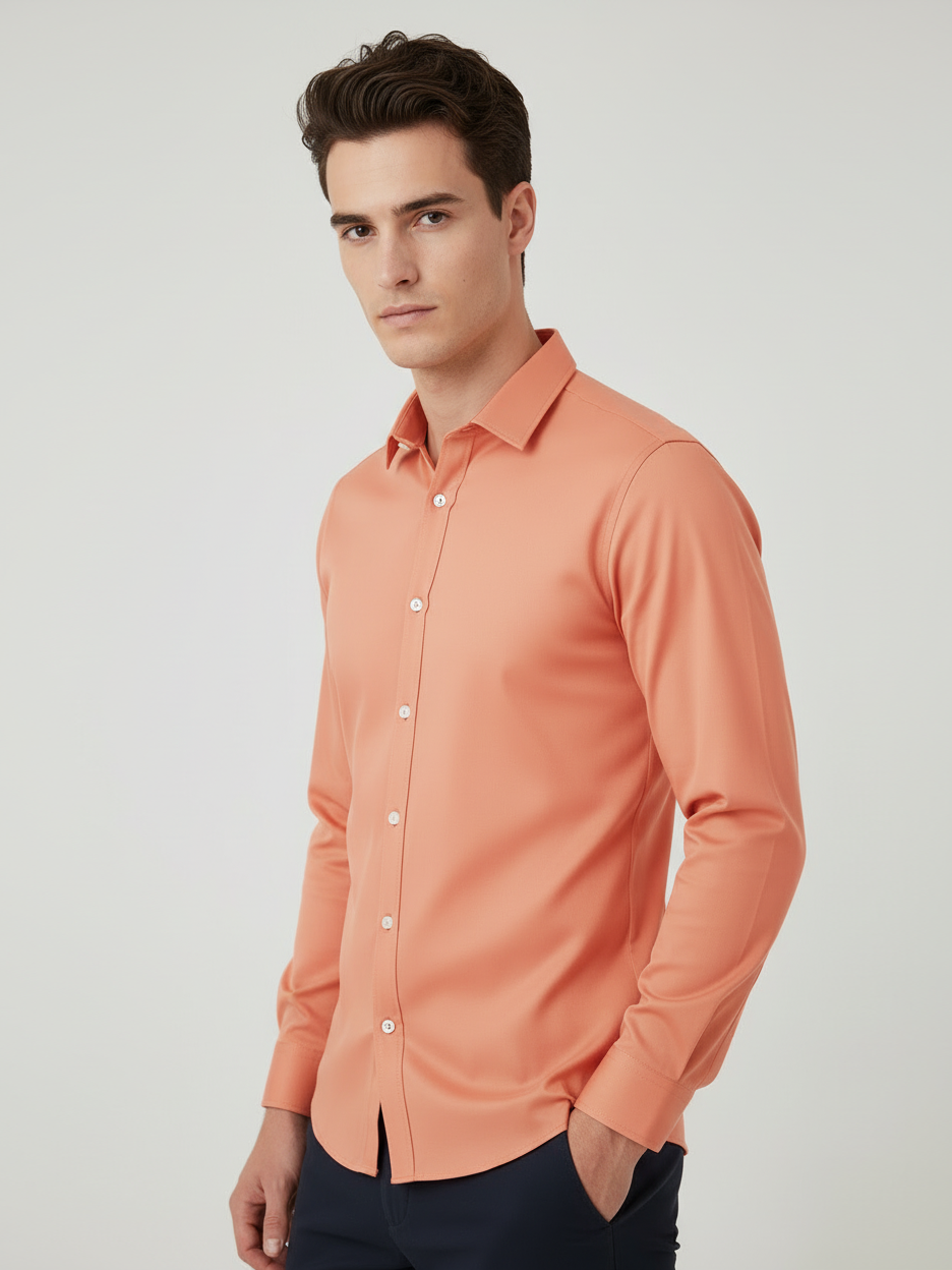 Rawgear 4 Side Lycra Slim Fit Long Sleeve Casual Shirt For Men-Peach-RG12