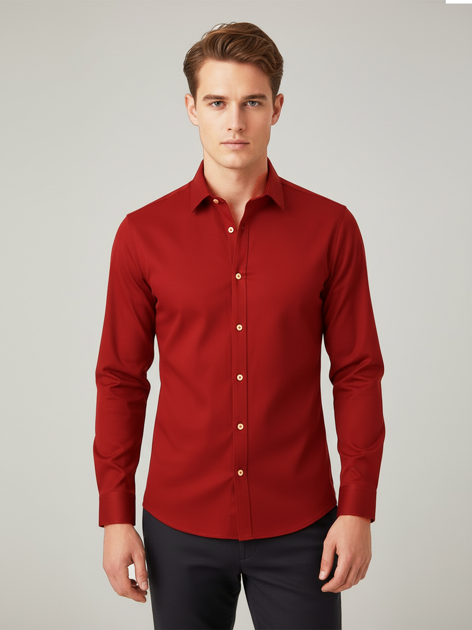 Rawgear 4 Side Lycra Slim Fit Long Sleeve Casual Shirt For Men-Red-RG08