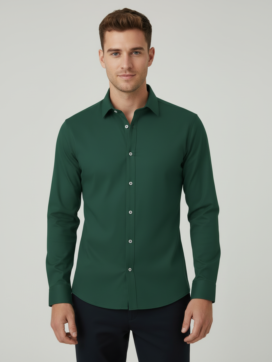 Rawgear 4 Side Lycra Slim Fit Long Sleeve Casual Shirt For Men- Forest Green-RG10