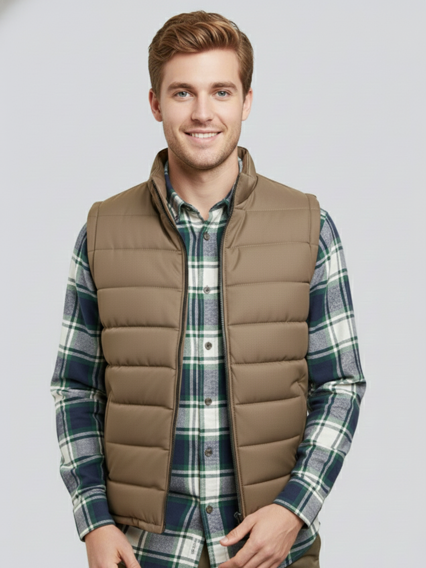 Stylish Winter Sleeveless Zipper Mockneck Jacket For Men-Light Brown-BRPH36