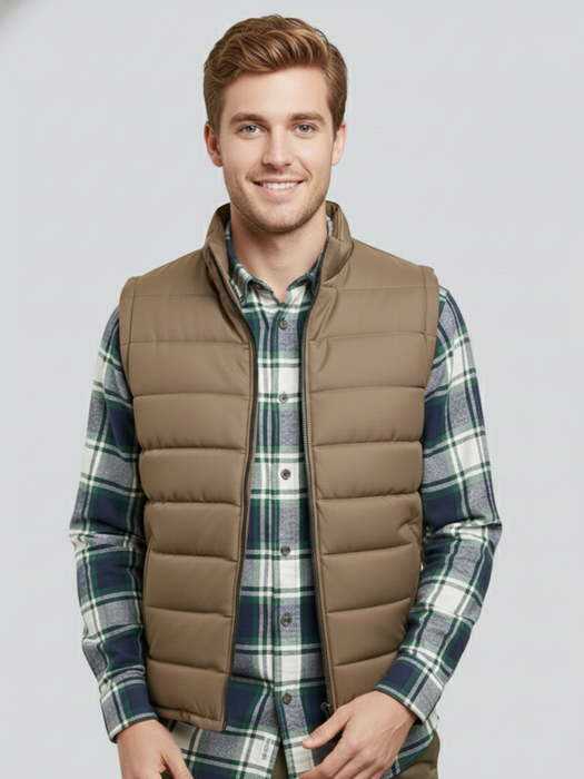 Stylish Winter Sleeveless Zipper Mockneck Jacket For Men-Light Brown-BRPH36