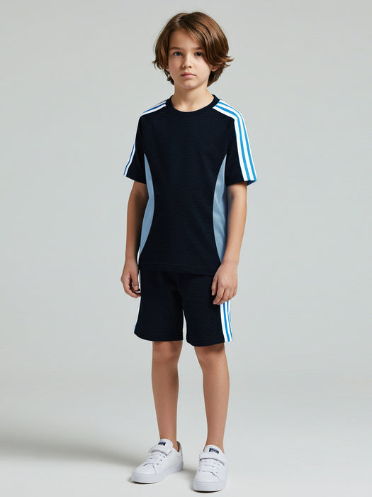 Summer T Shirt & Short Suit For Kids-Navy with Sky & Navy, White  Stripe-BE3306/BR15744