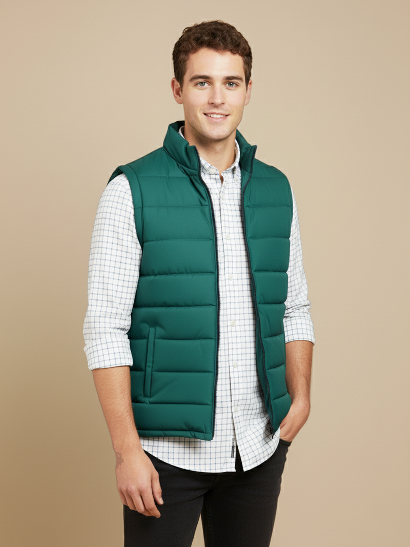 Stylish Puffer Sleeveless Zipper Mockneck Jacket For Men-Zinc-BRPH29