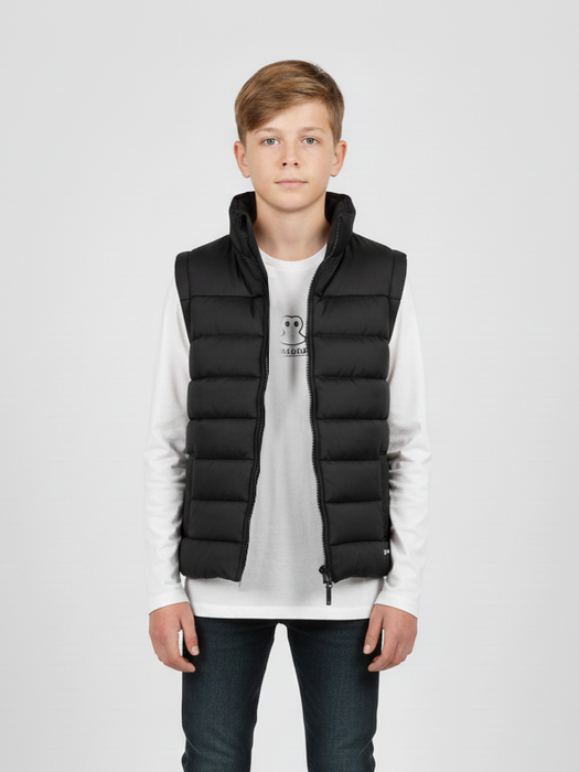 Stylish Sleeveless Winter Zipper Mockneck Jacket For Kids-Black-RSJ02