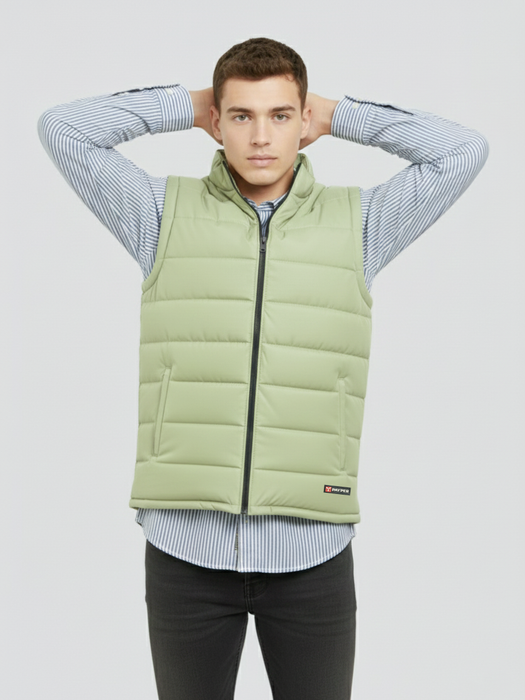 Stylish Winter Sleeveless Zipper Mockneck Jacket For Men-Light Sea Green-BRPH41
