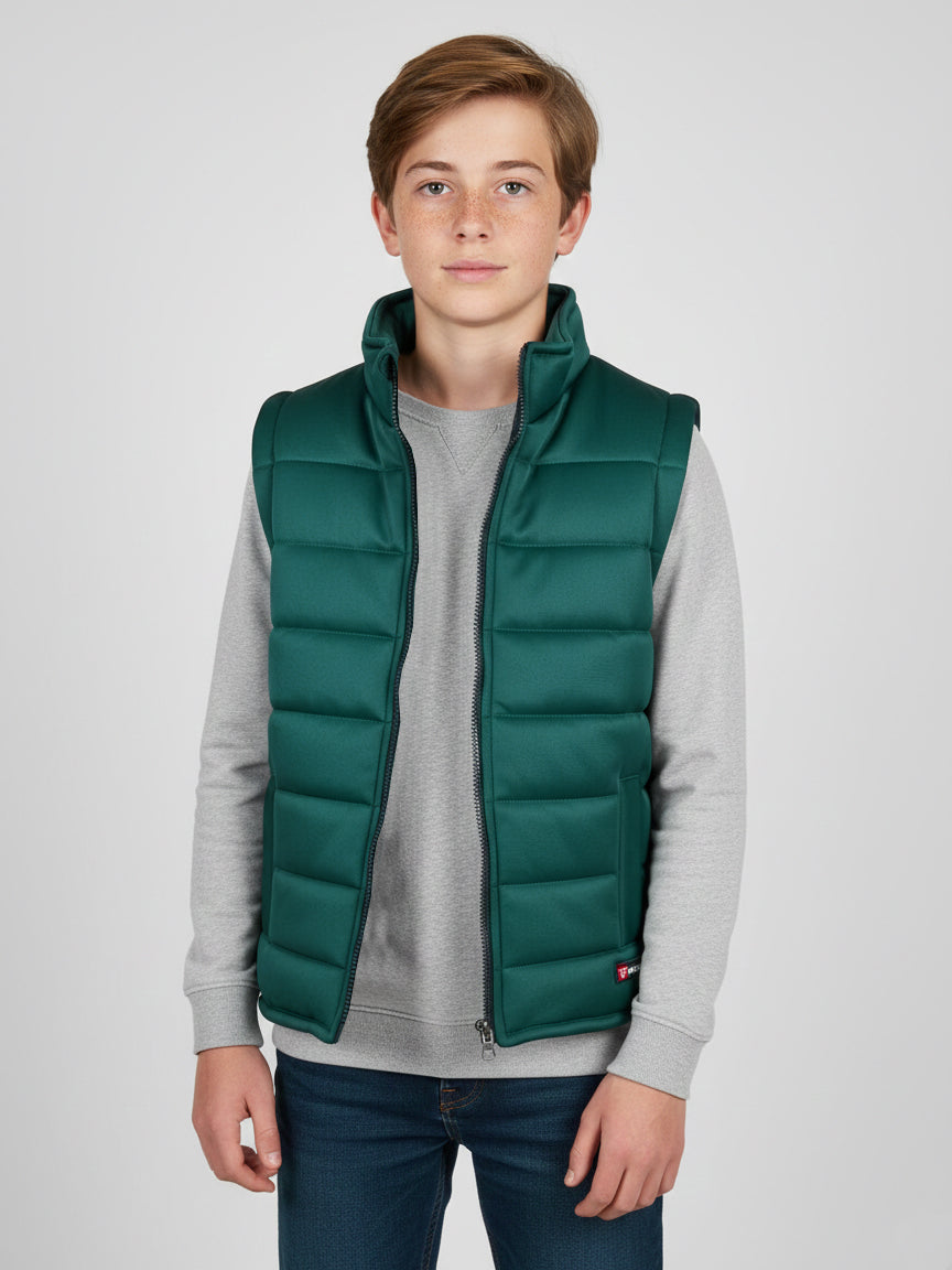 Stylish Sleeveless Winter Zipper Mockneck Jacket For Kids-Pine Green-RSJ06