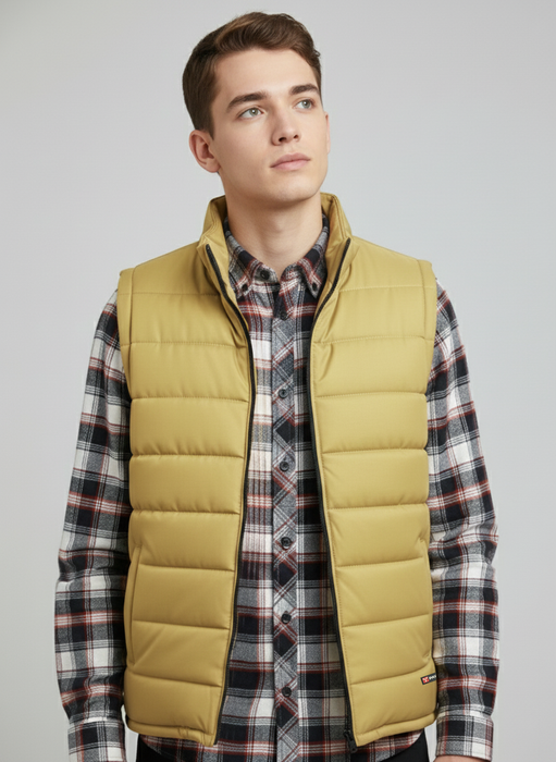 Stylish Winter Sleeveless Zipper Mockneck Jacket For Men-Biscuit Gold-BRPH35