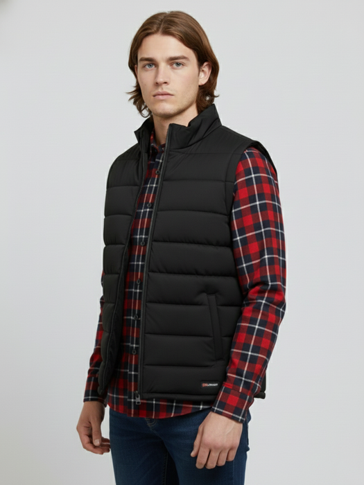 Stylish Puffer Sleeveless Zipper Mockneck Jacket For Men-Black-BRPH34