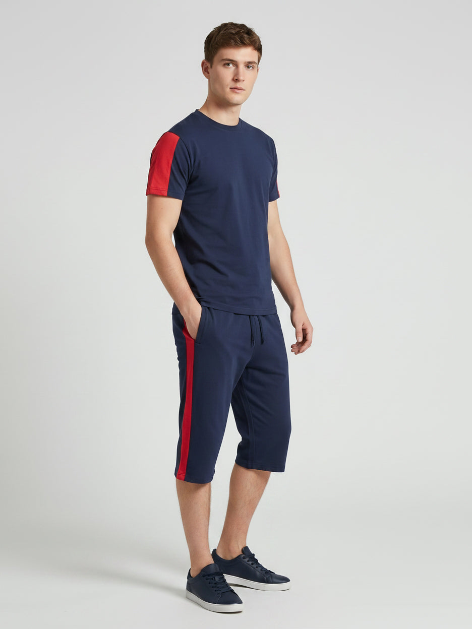Summer Co Ord Set For Men-Dark Navy & Red-BE2048