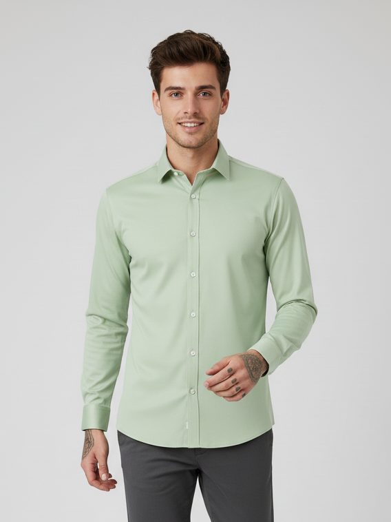 Rawgear 4 Side Lycra Slim Fit Long Sleeve Casual Shirt For Men-Mint Green-RG13